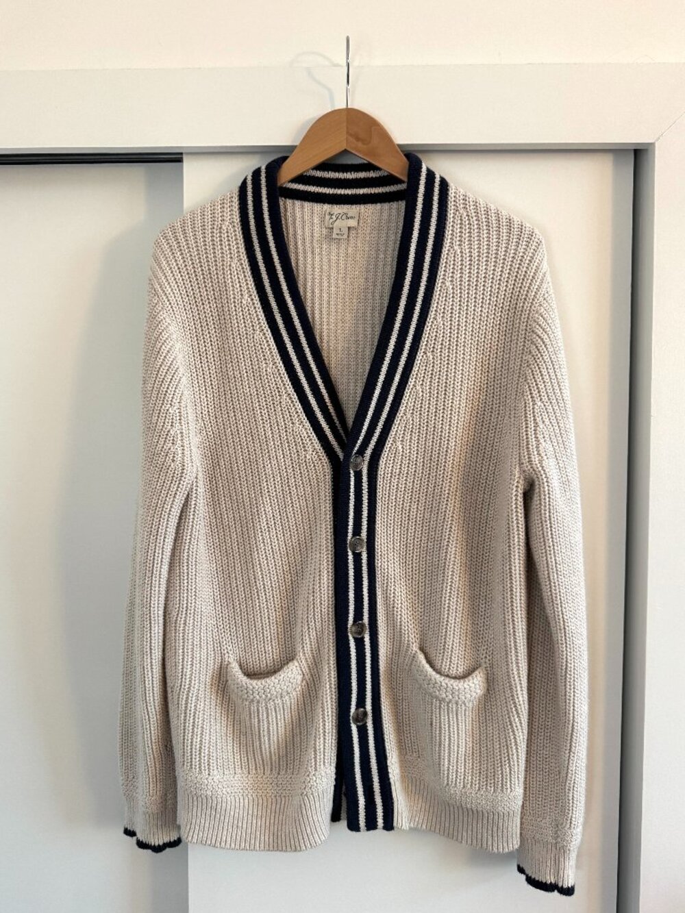 J.Crew Lightweight Cotton Varsity Stripe Cardigan, size L